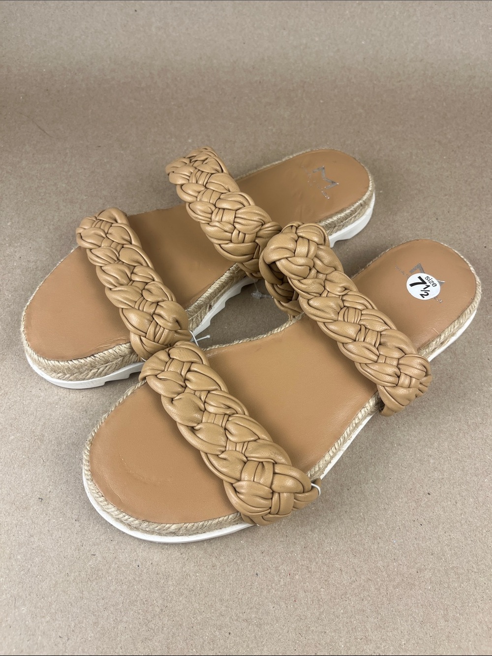 Marc Fisher Braided Espadrille Slide Sandals 7 Tan Nude NWOT Minor flaws